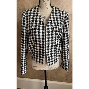 Tahari Cropped Black and White Tweed Jacket - S